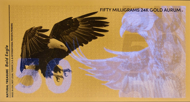 UV ink security layer in 50mg 24k gold Aurum bill