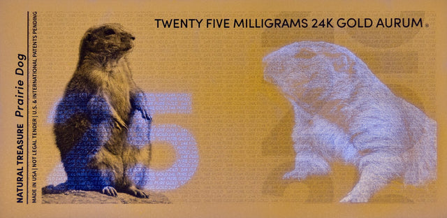 UV ink security layer in 25mg 24k gold Aurum bill