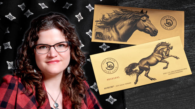 Artist Beth Zaiken with Mustang Gram gold bills