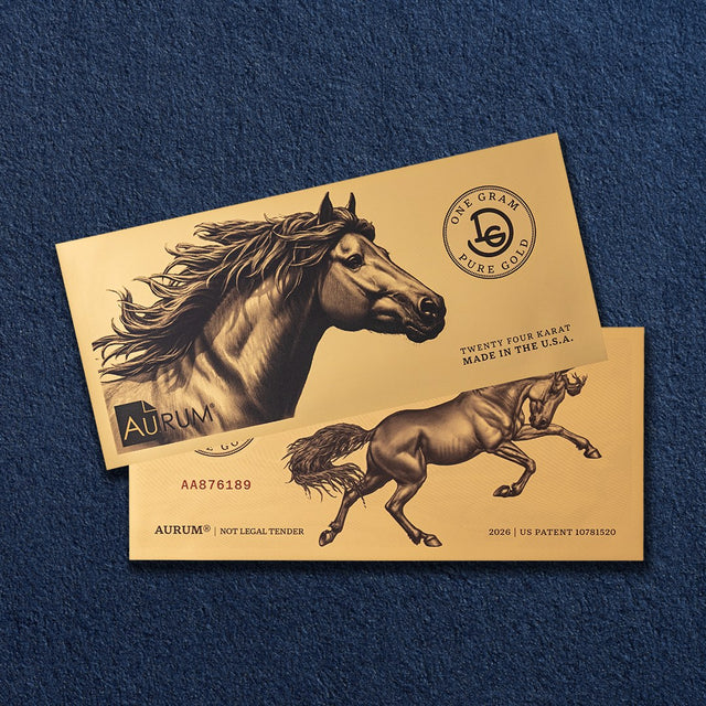New! Mustang Gram Bullion Aurum® 1 Gram 24k Gold Bill