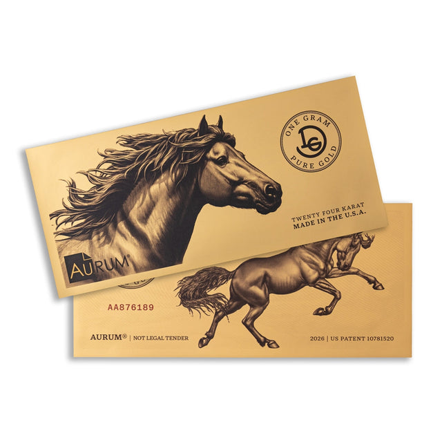 New! Mustang Gram Bullion Aurum® 1 Gram 24k Gold Bill