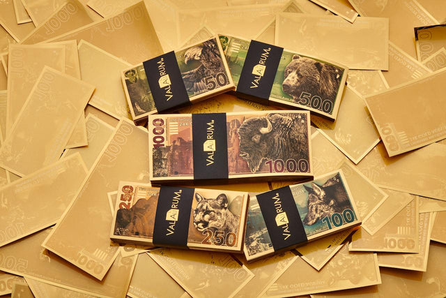 Stacks of fractional gold aurum bills