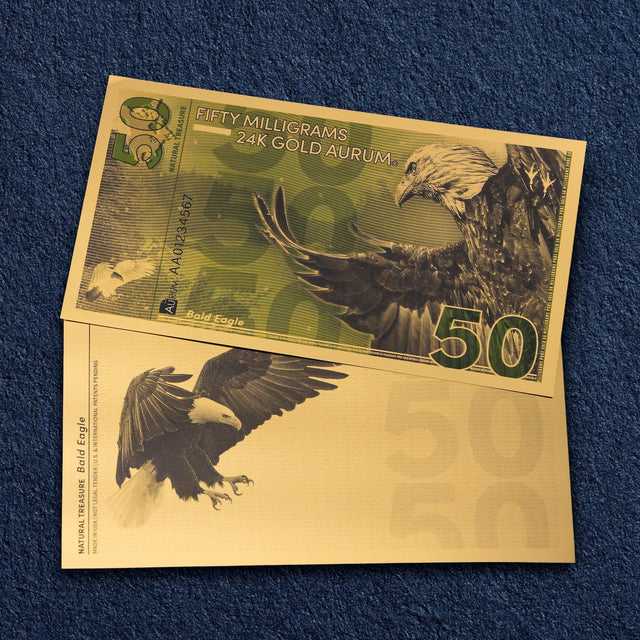 2025 Natural Treasure Bald Eagle Gold Aurum Bill front over back