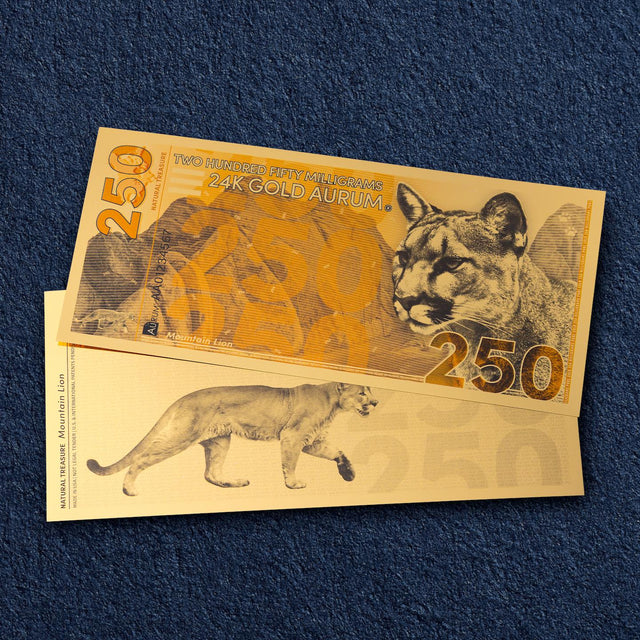 2025 Natural Treasure Mountain Lion Gold Aurum Bill front over back