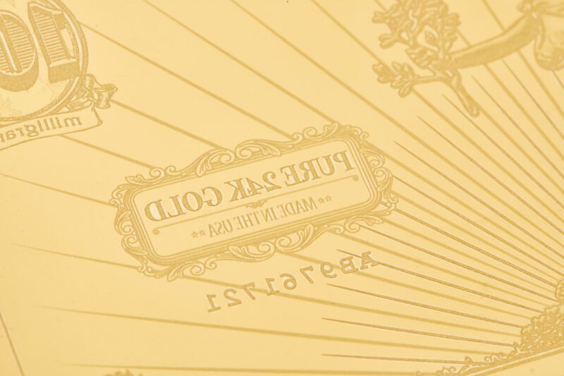 Reverse side of the Pure 24 karat gold seal on the 2022 St. Gaudens’ Liberty Aurum® bill.