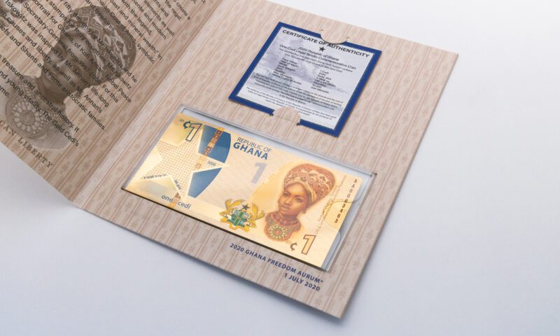 Republic of Ghana 1 Cedi gold note in packaging - Valaurum, Inc.