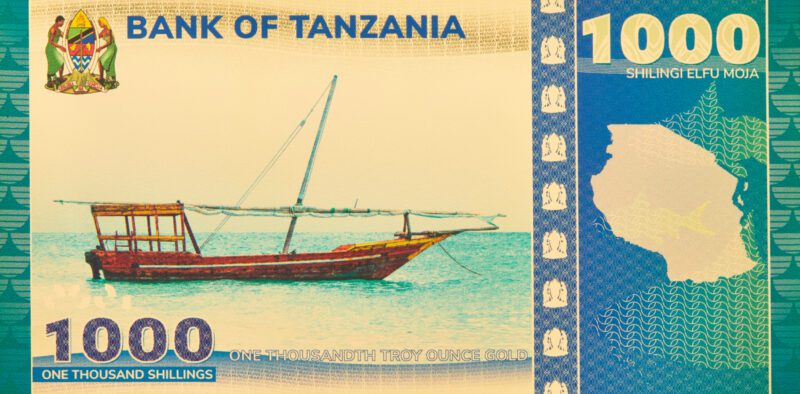 Tanzanian 1000 Shilling Lake Tanganyika Catfish Aurum®, reverse side.