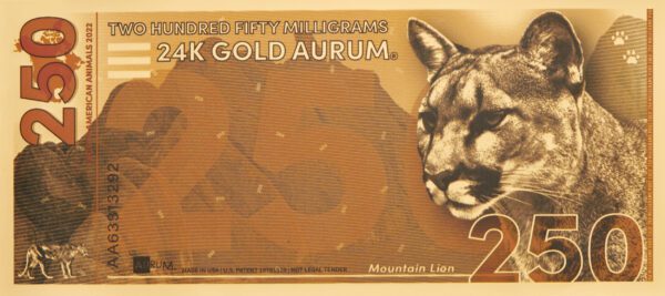 250mg North American Mountain Lion Aurum® Gold Bill