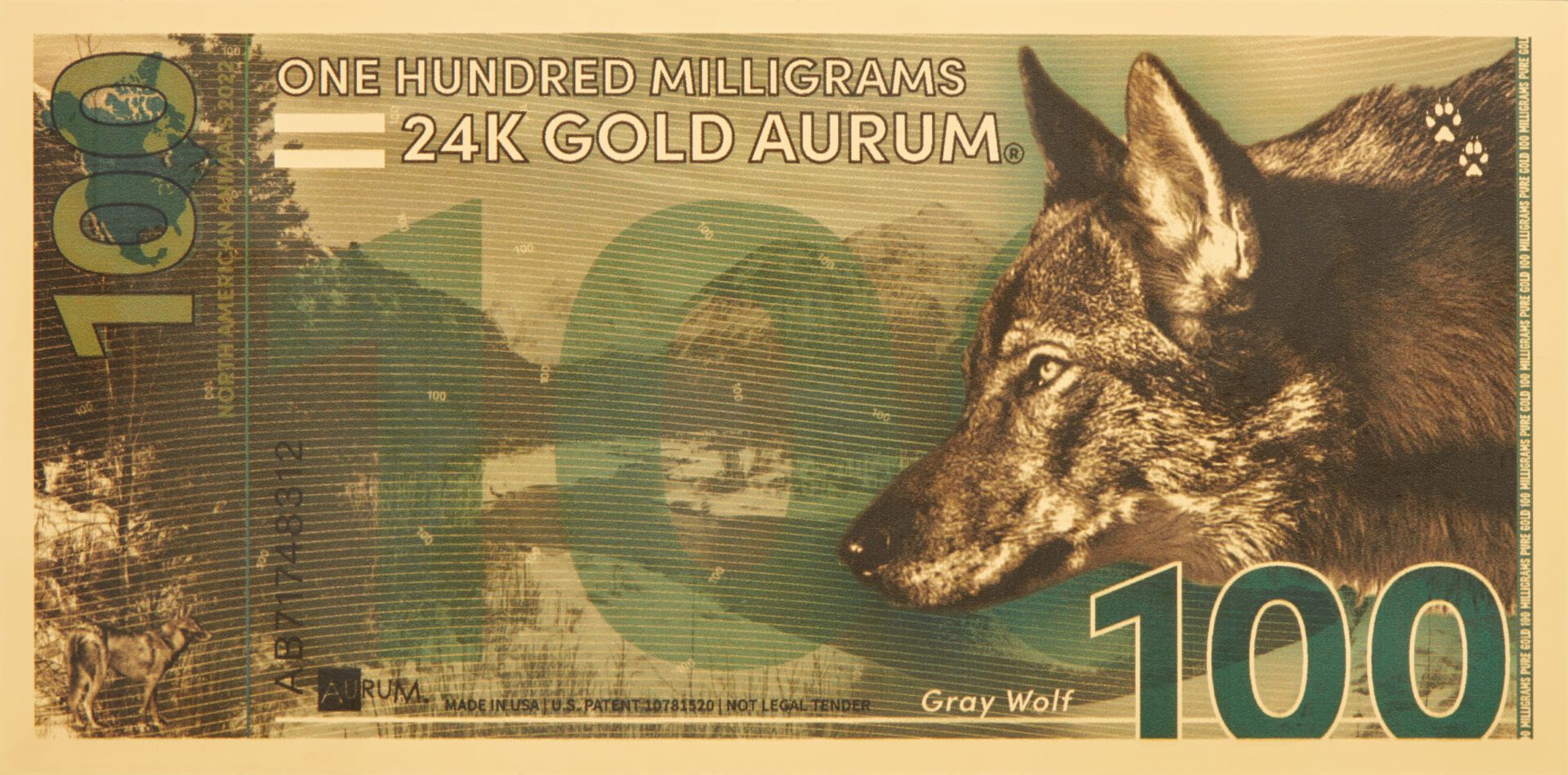 100mg North American Gray Wolf Aurum® Gold Bill