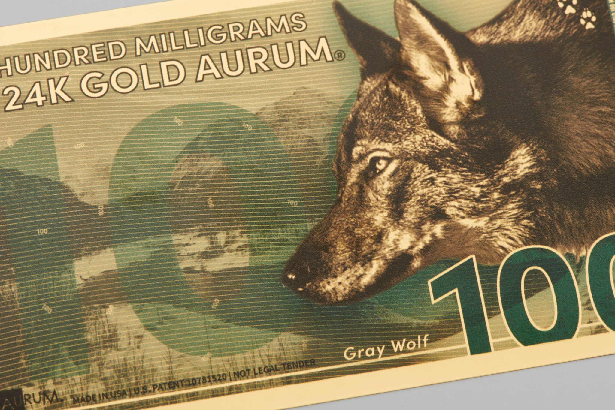 100mg North American Gray Wolf Aurum® Gold Bill - Valaurum