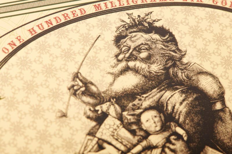 Vintage Santa/Santa Buck Aurum® bill artwork details.