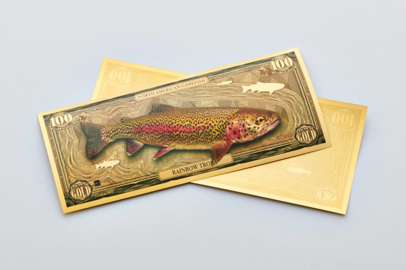Front and back of the North American Game Fish Rainbow Trout Aurum Bill.
