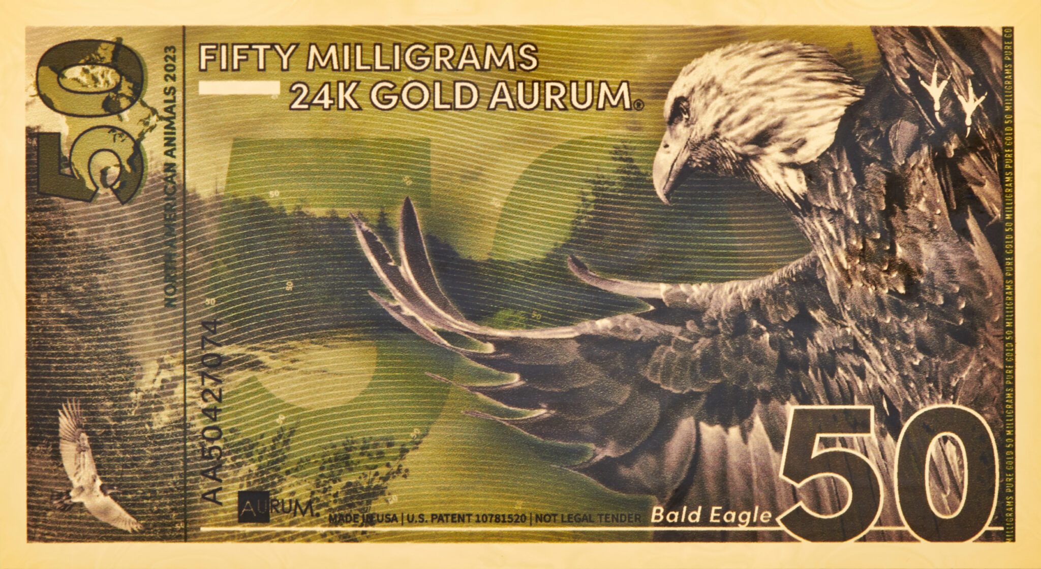 2023 – 50mg North American Bald Eagle Aurum® Gold Bill | Valaurum