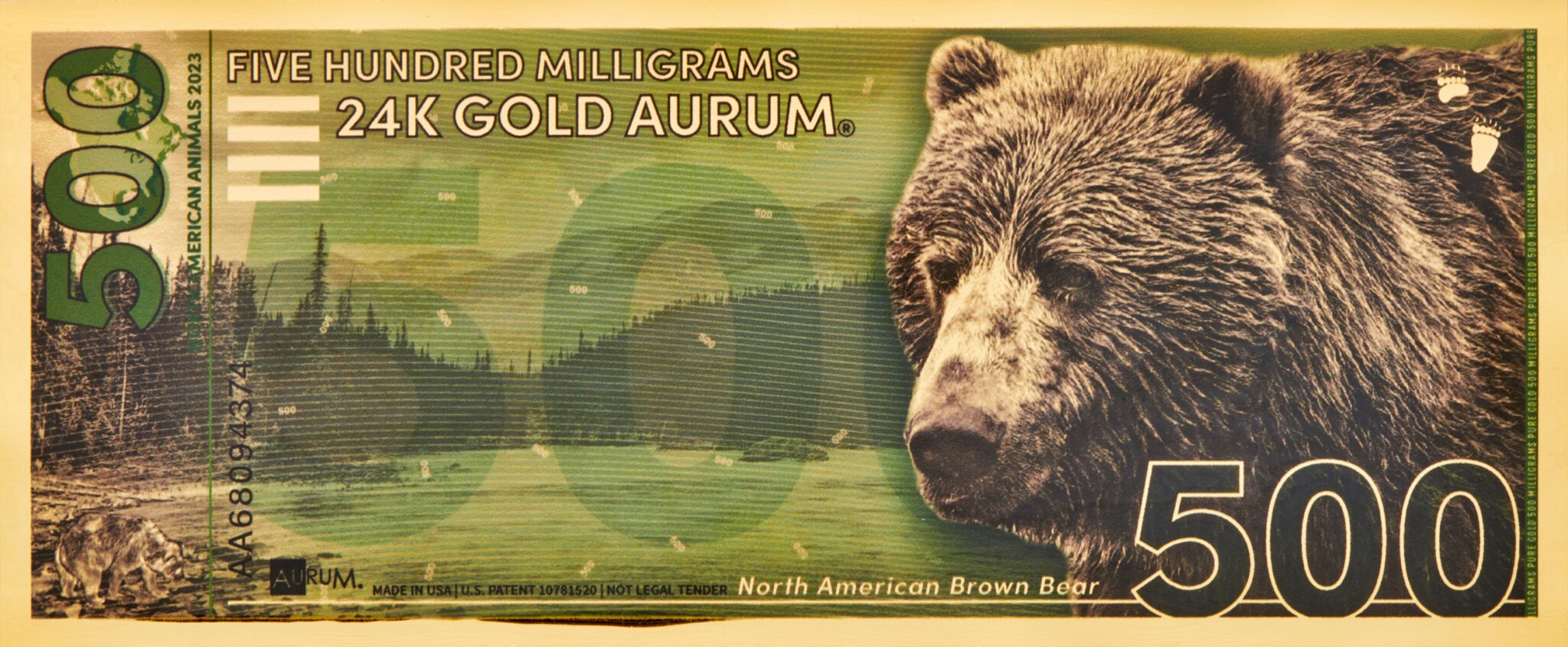 2023 - 500mg North American Brown Bear Aurum® Gold Bill | Valaurum