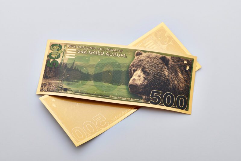 2023 North American Animal Series Brown Bear Aurum bill product front and back.