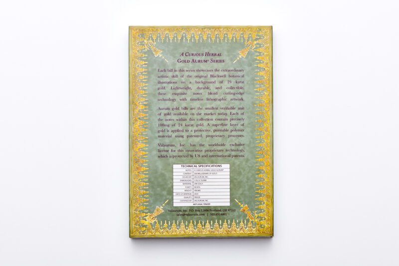 Blackwell Botanical Aurum Series Commentative folder back cover.