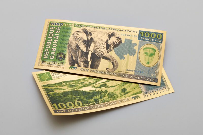 The front and back of the Gabon 1000 Franc Aurum® Gold Bill