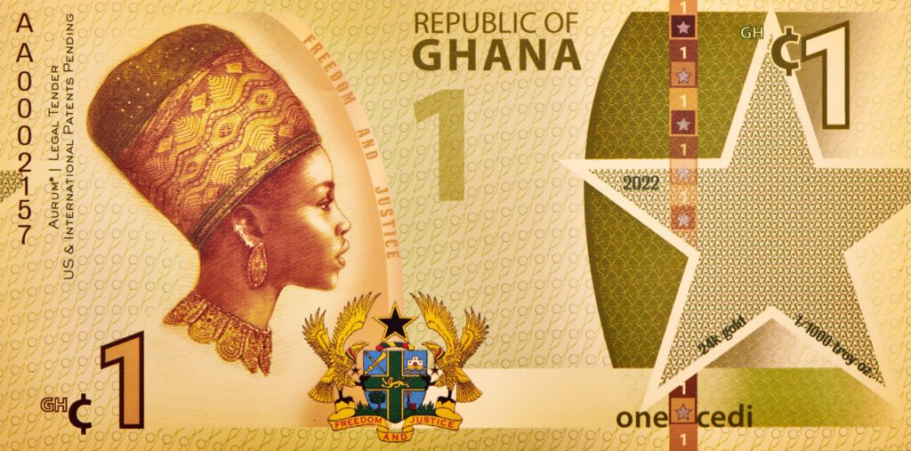 The Ghana Justice 1 Cedi Aurum Gold Bill - front