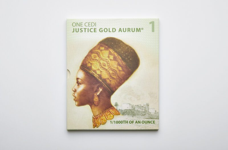 1 Cedi Justice Gold Aurum® front cover of the commemorative folder