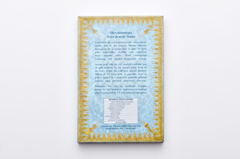 The back of the Merian Botanical Aurum Series Commentative folder