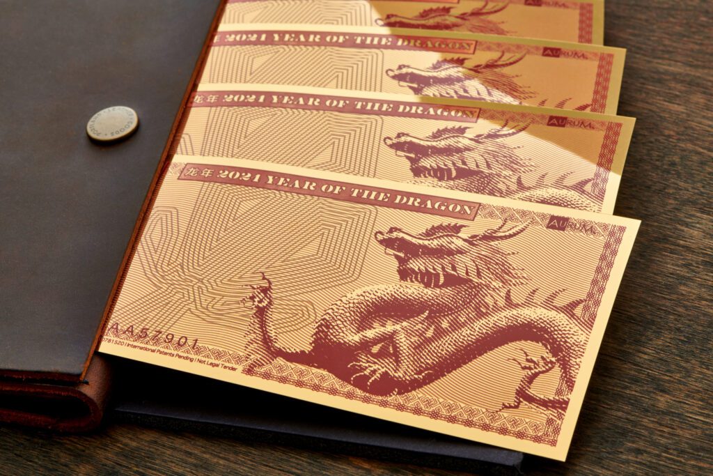 2024 Year of the Dragon bills in a wallet.